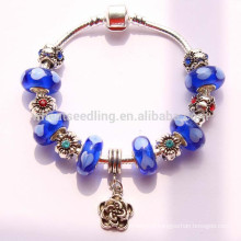 charming dark blue elegent fashion glass bead bracelet with alloy snake chain